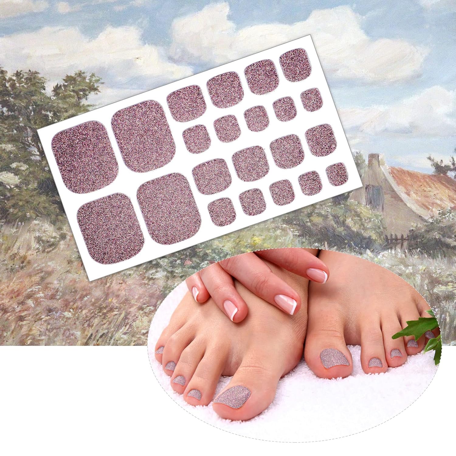 Maitys 440 Pcs Glitter Toenail Stickers with 2 Nail Files and Solid Color Wraps - Image 6