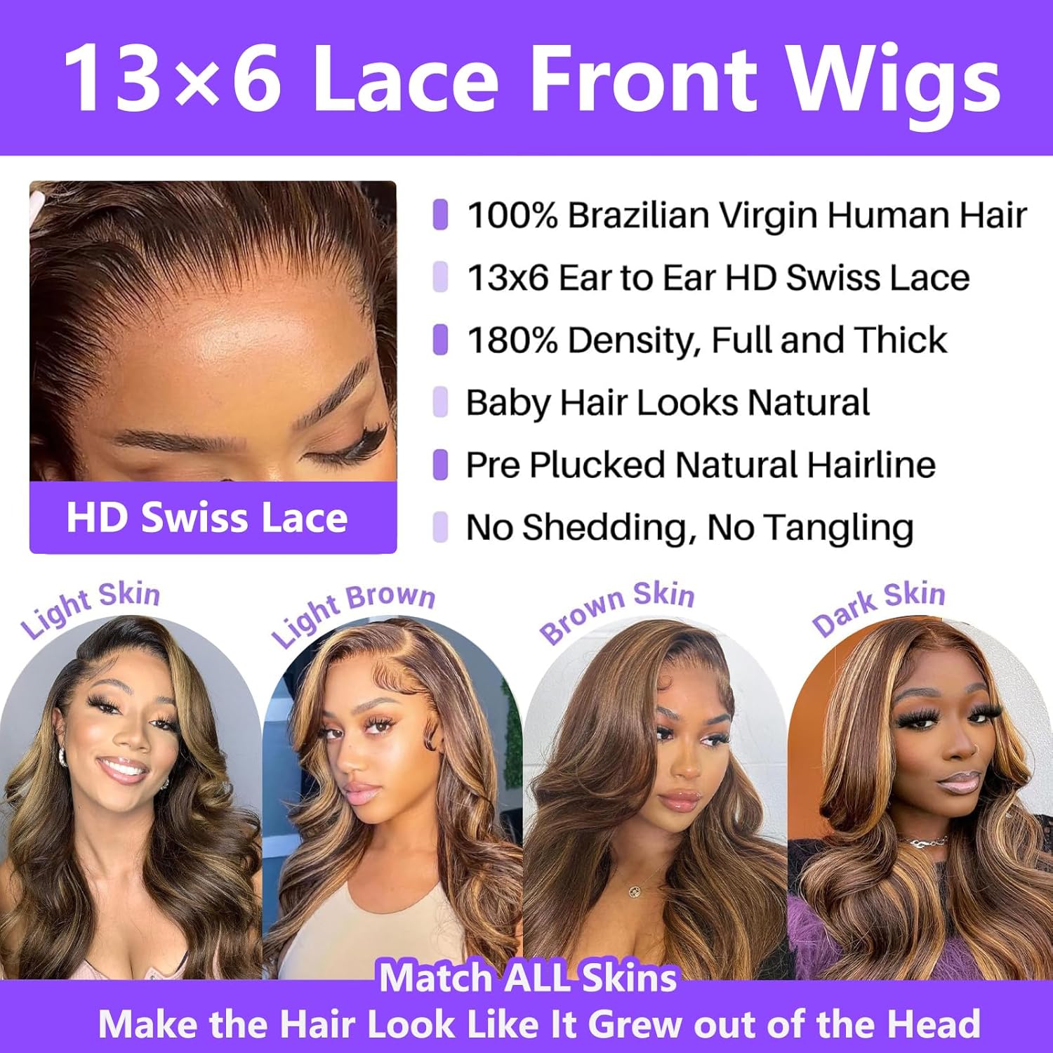 Honey Blonde Ombre 28 Inch Body Wave 180 Density Human Hair Lace Front Wig - Image 3