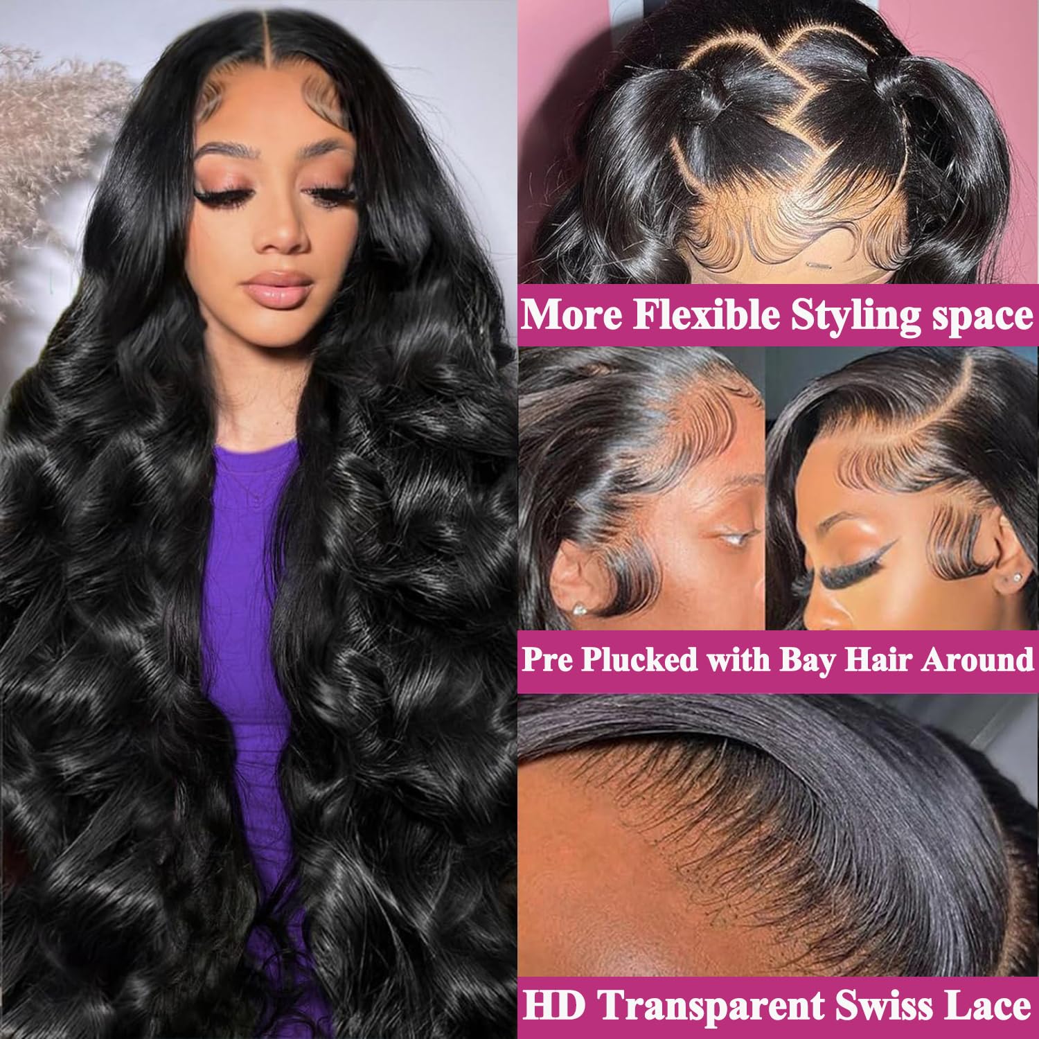 30 Inch 200% Density 13x6 Body Wave Lace Front Wig with Natural Baby Hair for Women - Image 2