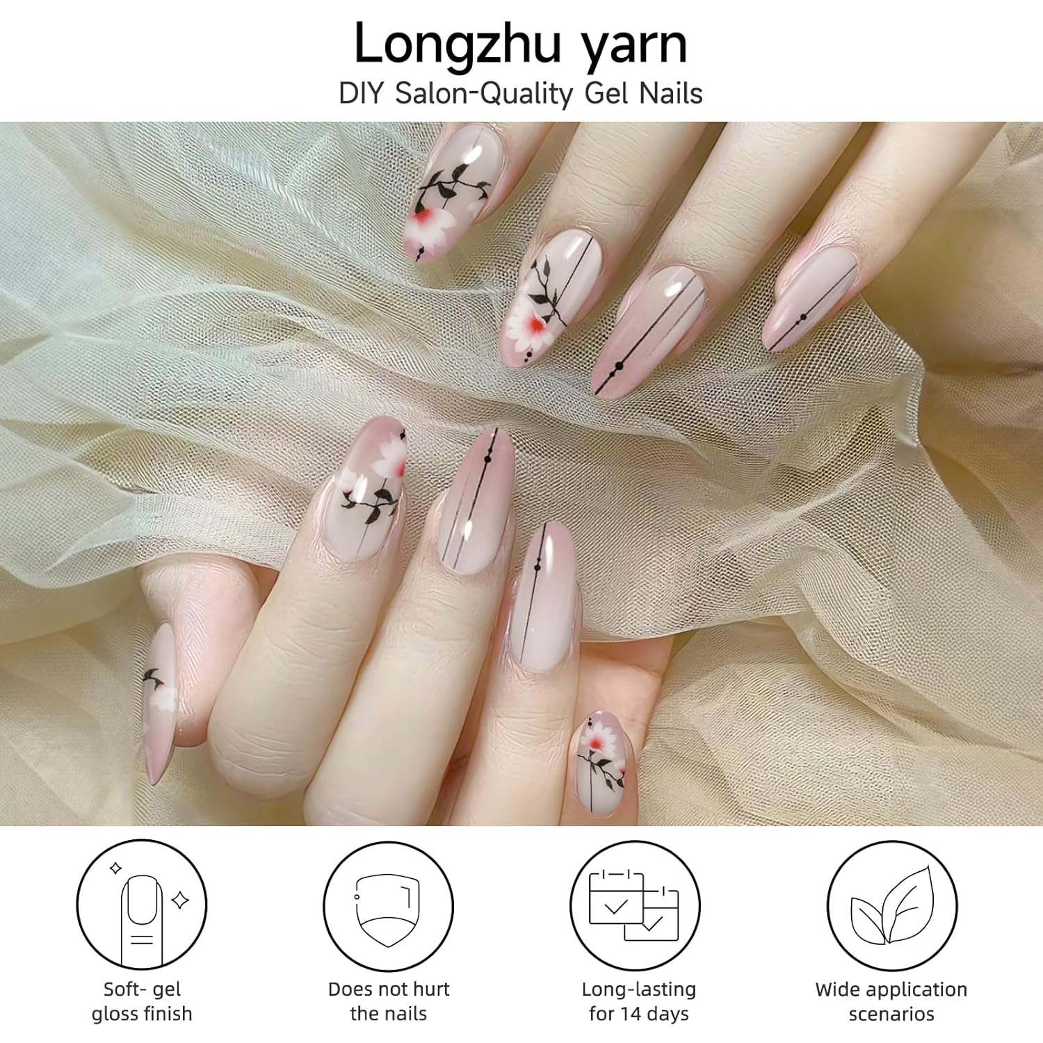 28 Pieces Semi Cured Gel Nail Strips Longzhu Yarn for Effortless Home UV Lamp Application - Image 2