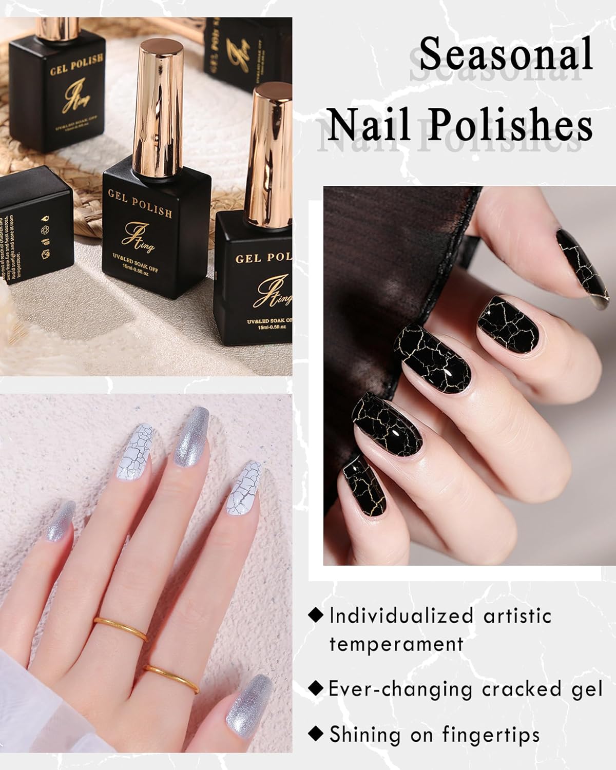 3D Crackle Gel Nail Polish Kit 2PCS Silver Base White Crackle Glue - Image 7