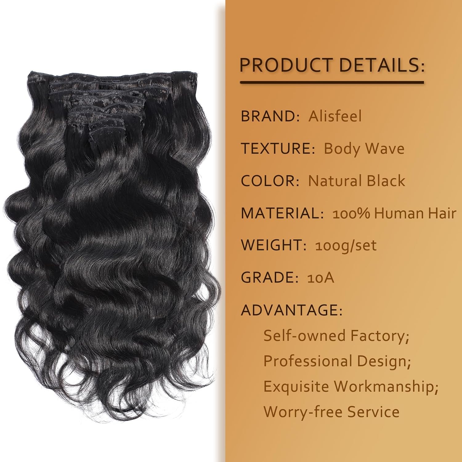 Remy 24 Inch Body Wave Clip-In Hair Extensions 100g 8Pcs Natural Black 1B - Image 2