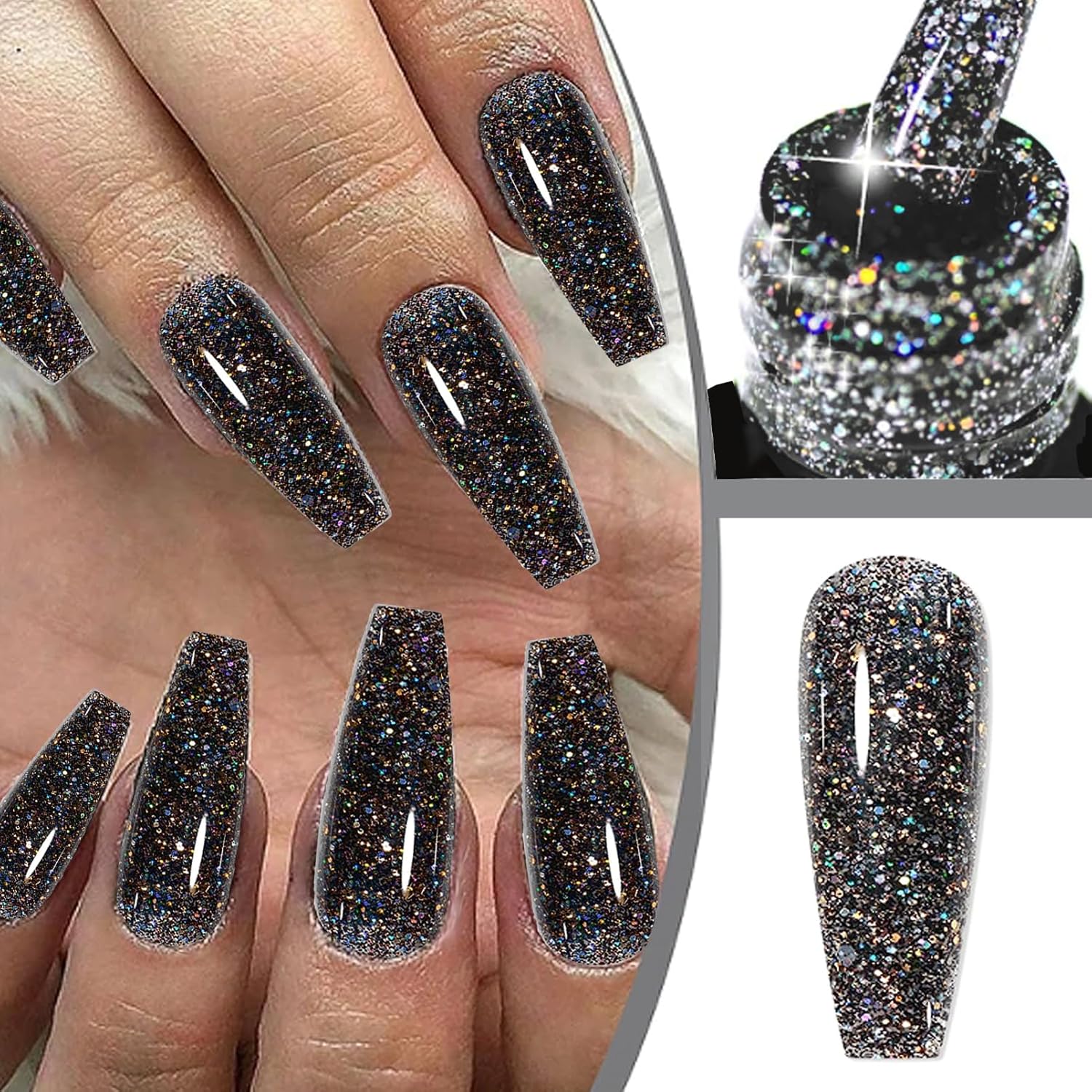 Sparkling Black Glitter Rapid Dry Gel Nail Polish for Women and Girls, No UV Lamp Required - Image 7