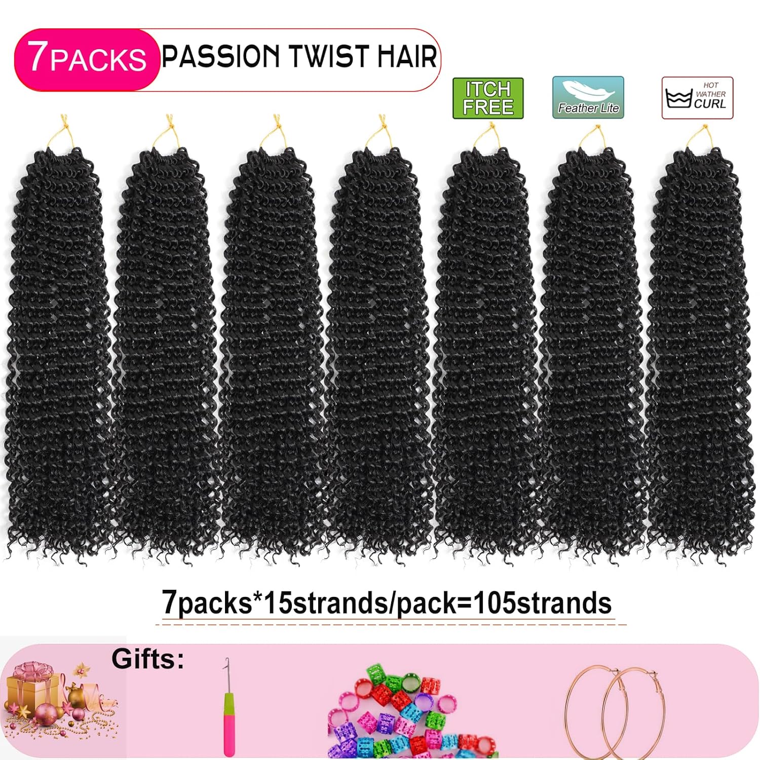 14 Inch 7 Packs Passion Twist Hair Water Wave Crochet Braiding & Twists - Image 2