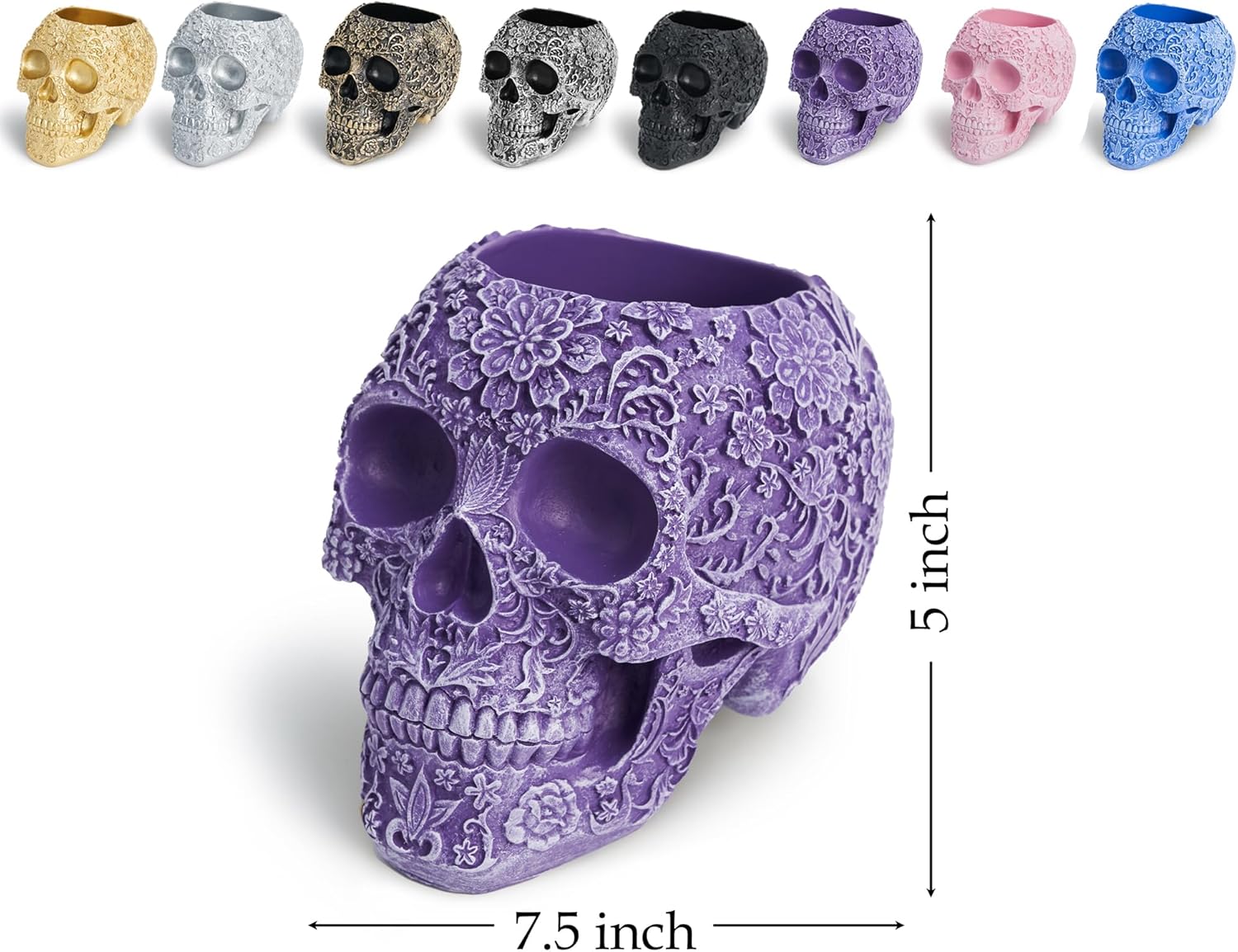 Purple Gothic Skull Decorative Vase and Makeup Brush Holder Organizer - Image 6