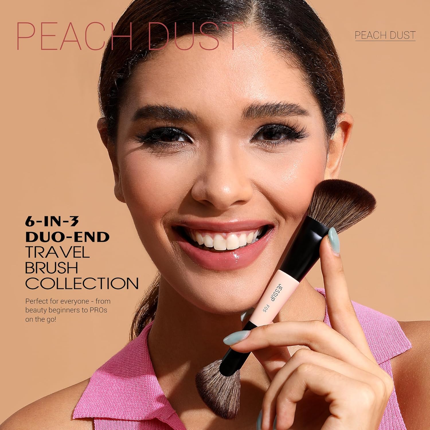 Jessup 3-Piece Travel Makeup Brush Set with Double-Sided Contour Eyeshadow Brushes - Image 2