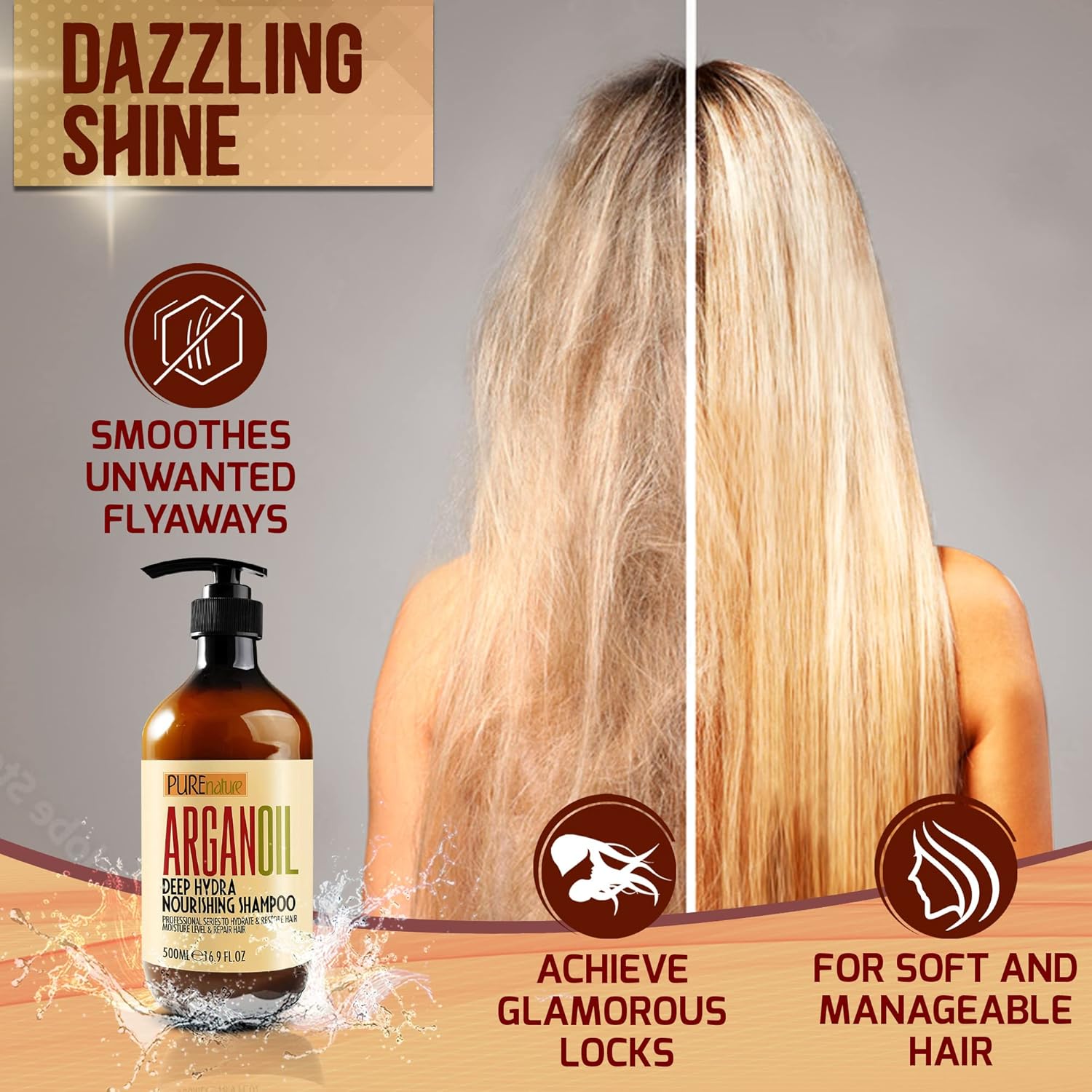 PURE NATURE LUX SPA Moroccan Argan Oil Hair Care Trio Set 16oz - Image 6