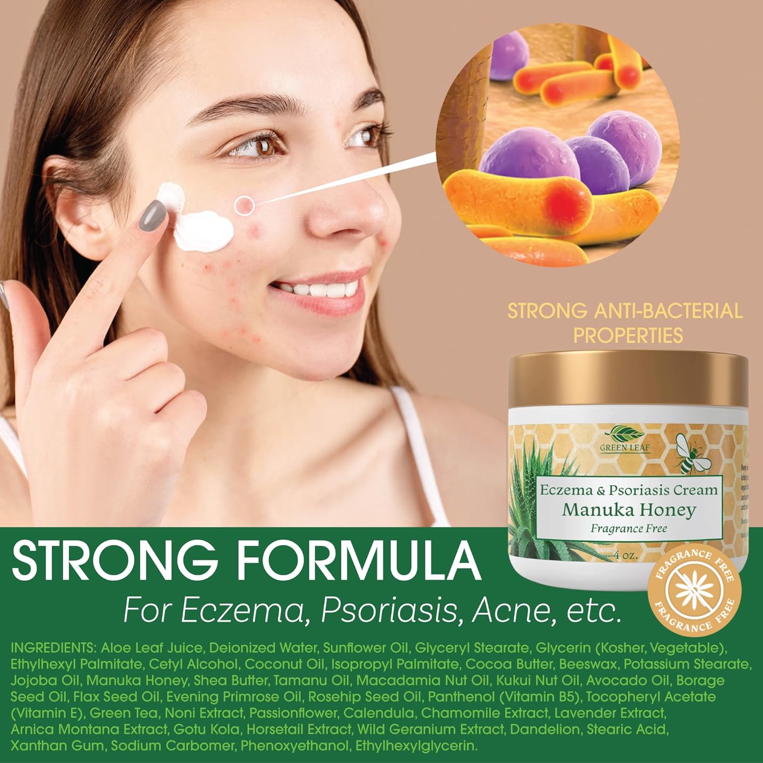 Manuka Honey 8oz Eczema Cream Moisturizing Lotion for Dry Itchy Skin Relief - Image 2