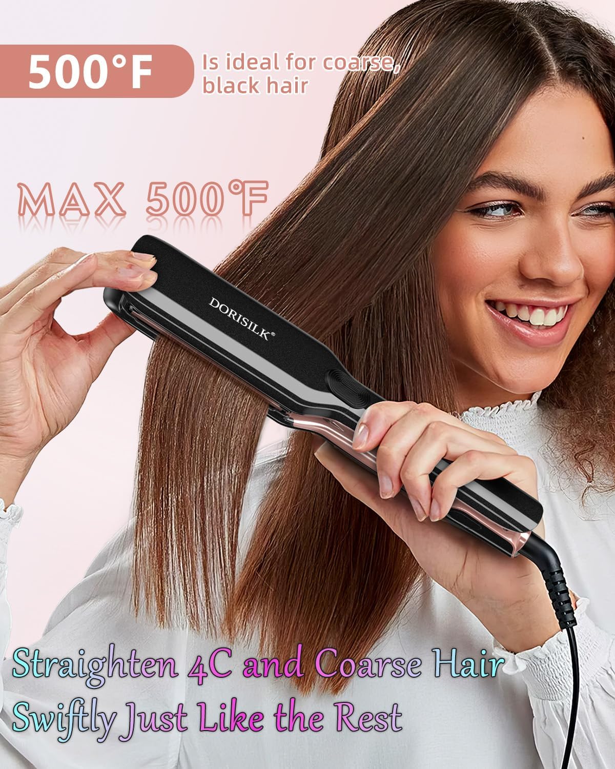 DORISILK 500 Degree Ceramic 2-in-1 Hair Straightener and Curler, Black - Image 2