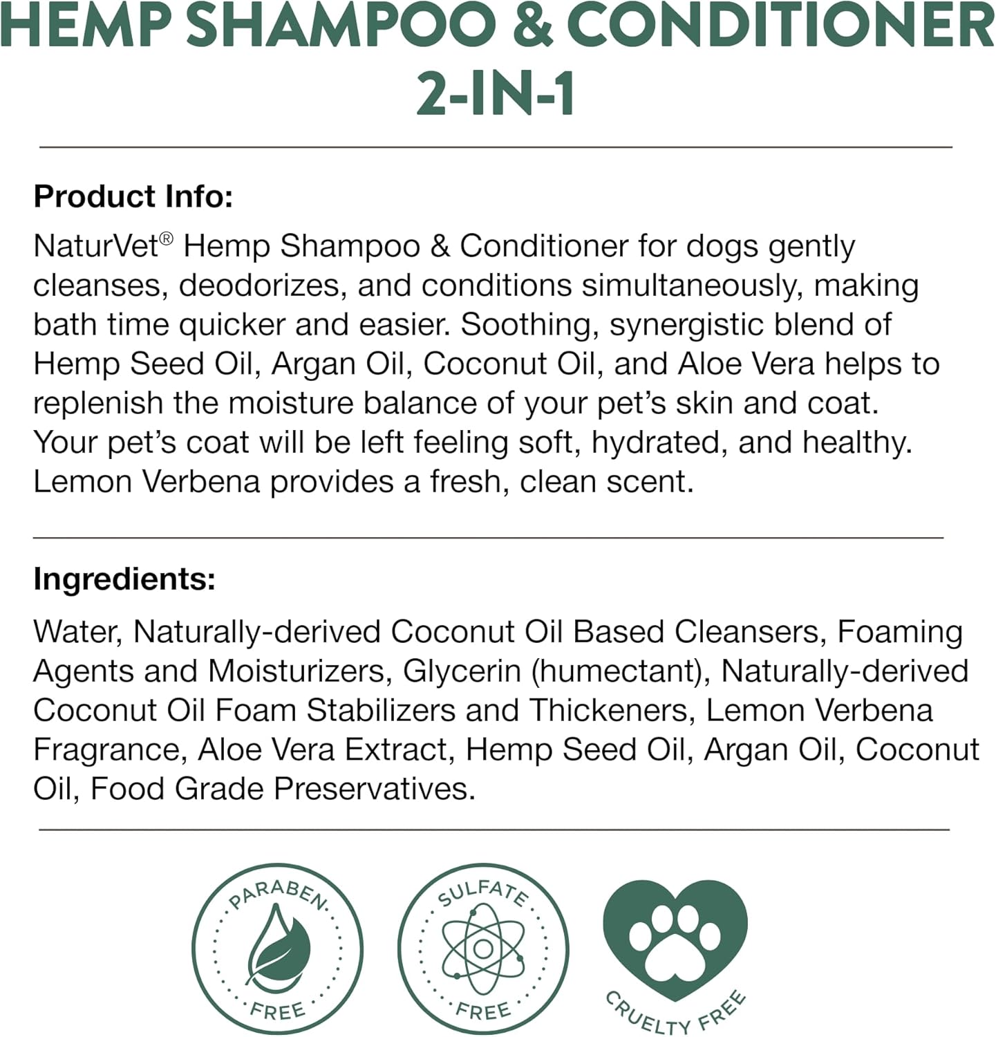NaturVet 2-in-1 Dog Shampoo Conditioner with Hemp Argan Coconut 16oz - Image 7