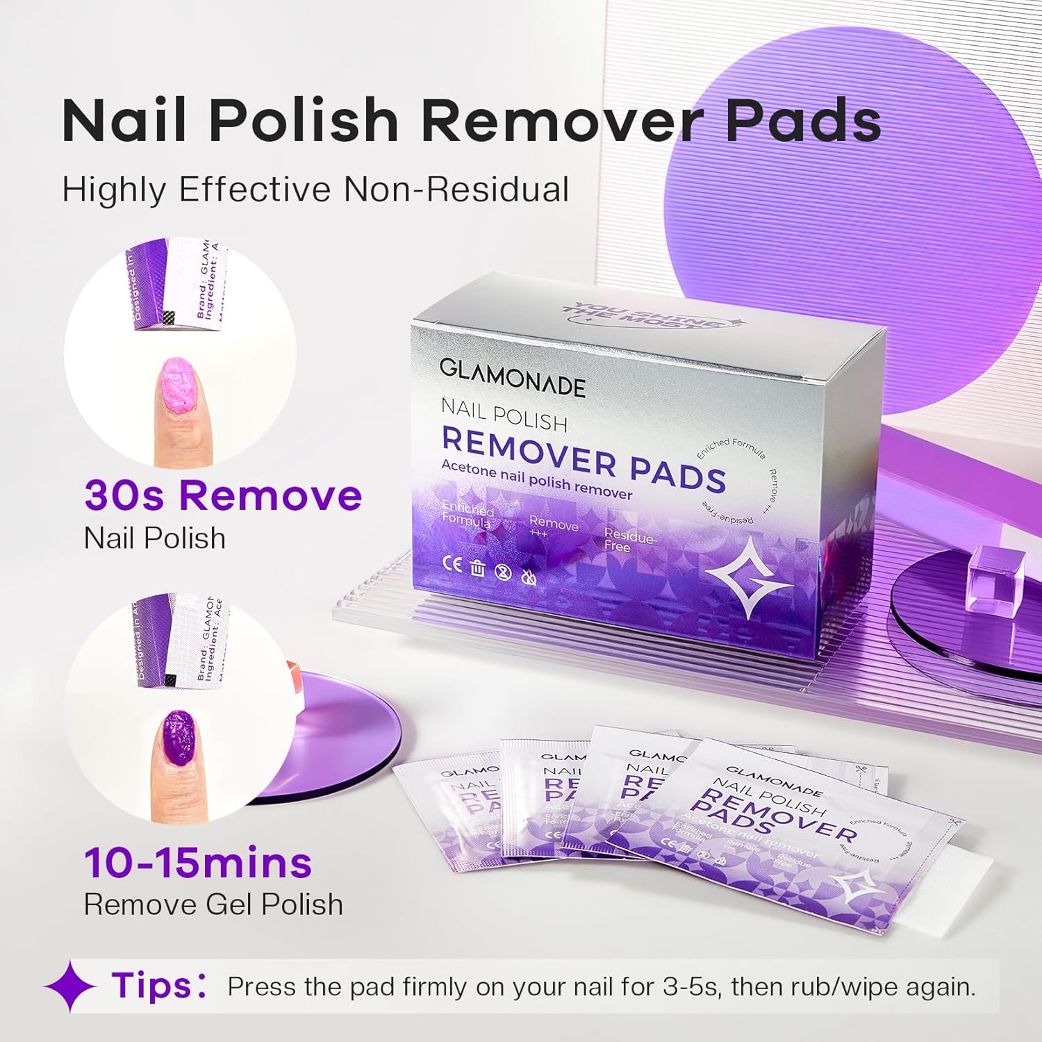 50 Piece Individually Wrapped Acetone Nail Polish Remover Pads for Salon or Home Use - Image 2