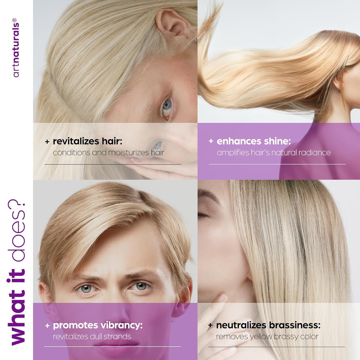 Artnaturals Purple Hair Mask for Blonde, Silver & Platinum Hair - Removes Yellow Brassy Color, Repairs Dry & Bleached Hair - Deep Conditioning Treatment Hair Moisturizer - Sulfate Free (8 Oz/226g) - Image 3