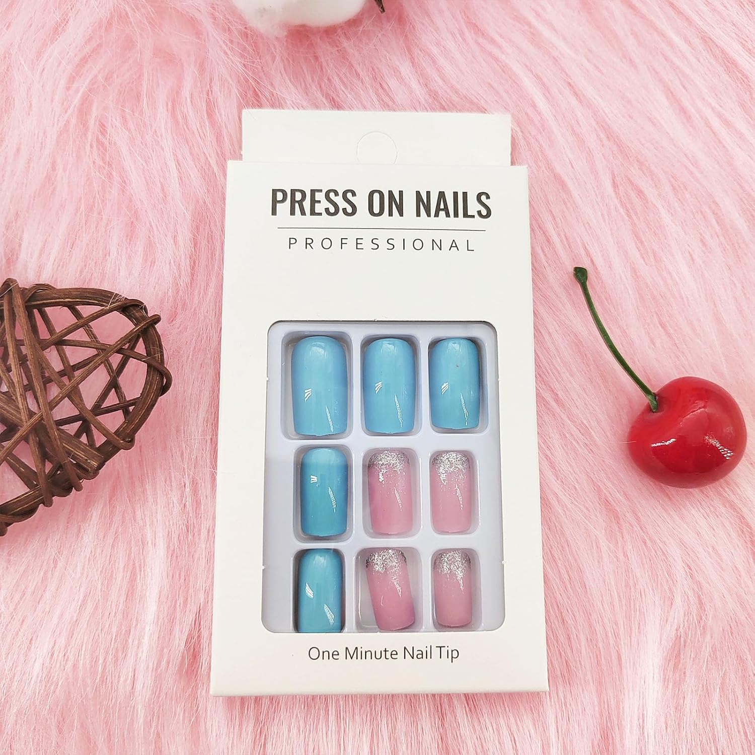 Summer Glitter Acrylic Square Press on Nails Medium Length 24 Pcs - Image 4
