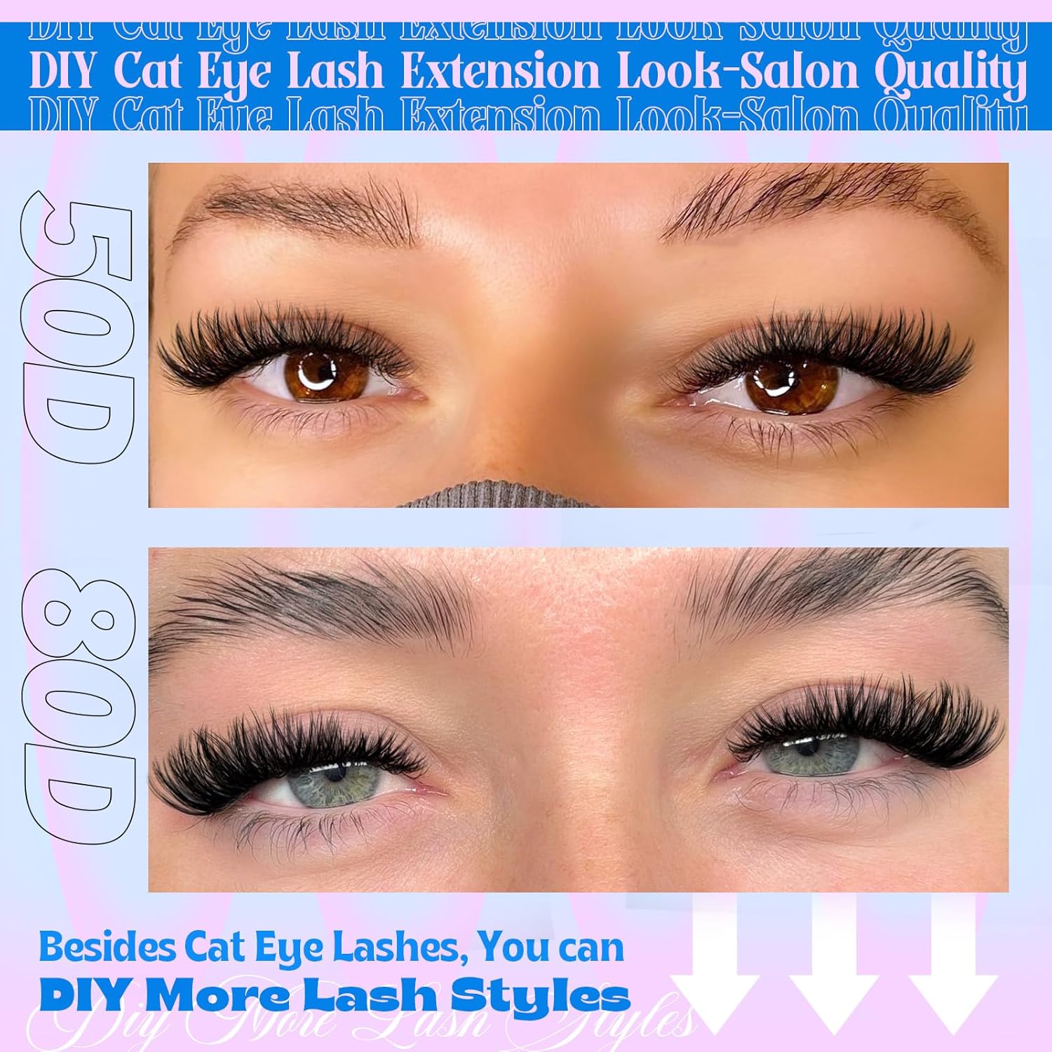 Yawamica 50D 80D Cat Eye Lash Extension Kit 240pcs Wispy Clusters 7-16mm - Image 3