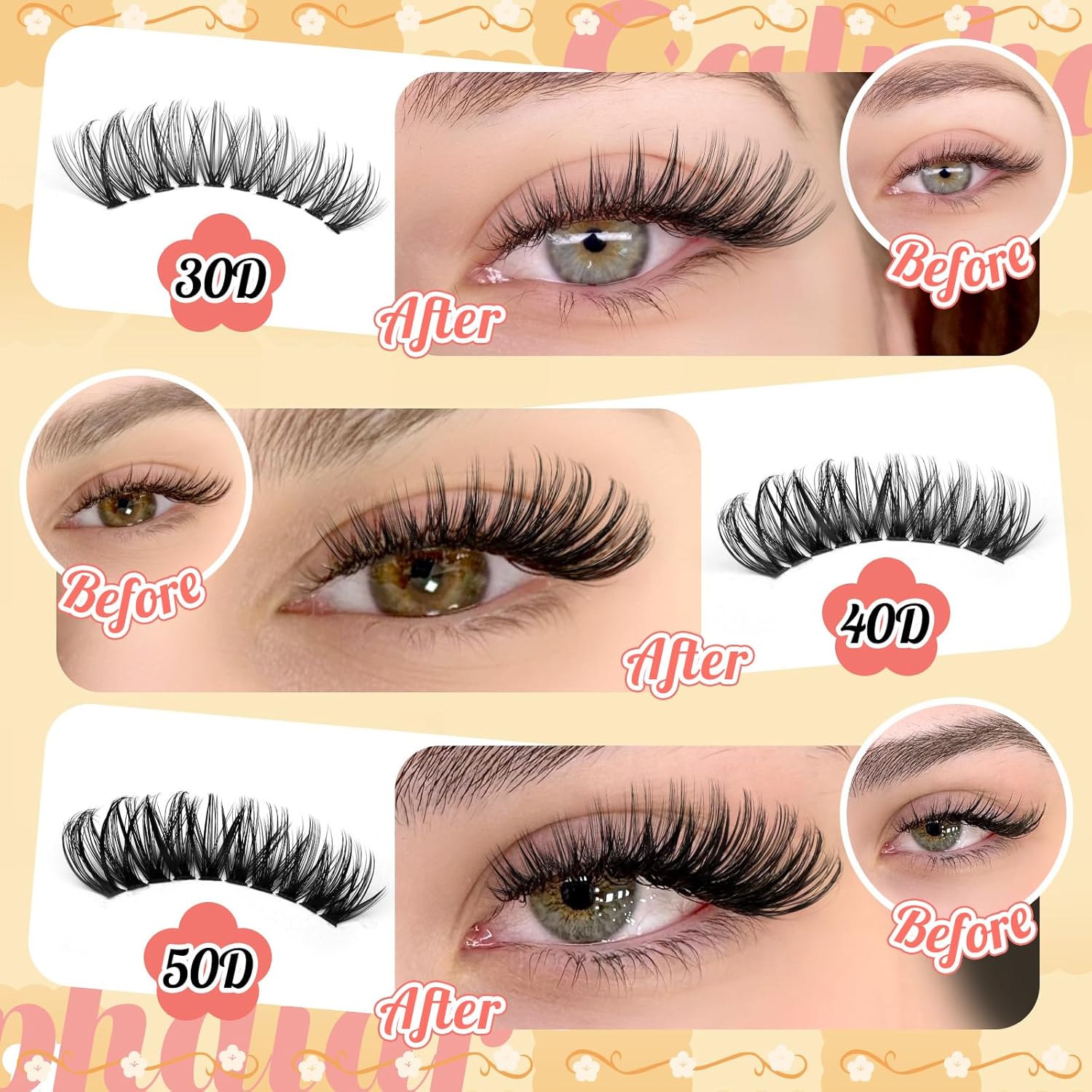 Cat Eye Wispy Lash Clusters 30D 40D 50D Individual Lashes 400pcs 8-18mm Assorted Lengths - Image 2