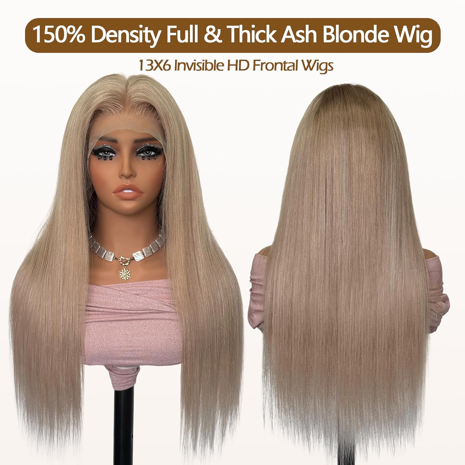 18 Inch Ash Blonde Human Hair Straight Lace Front Wig 180% Density for Black Women - Image 4