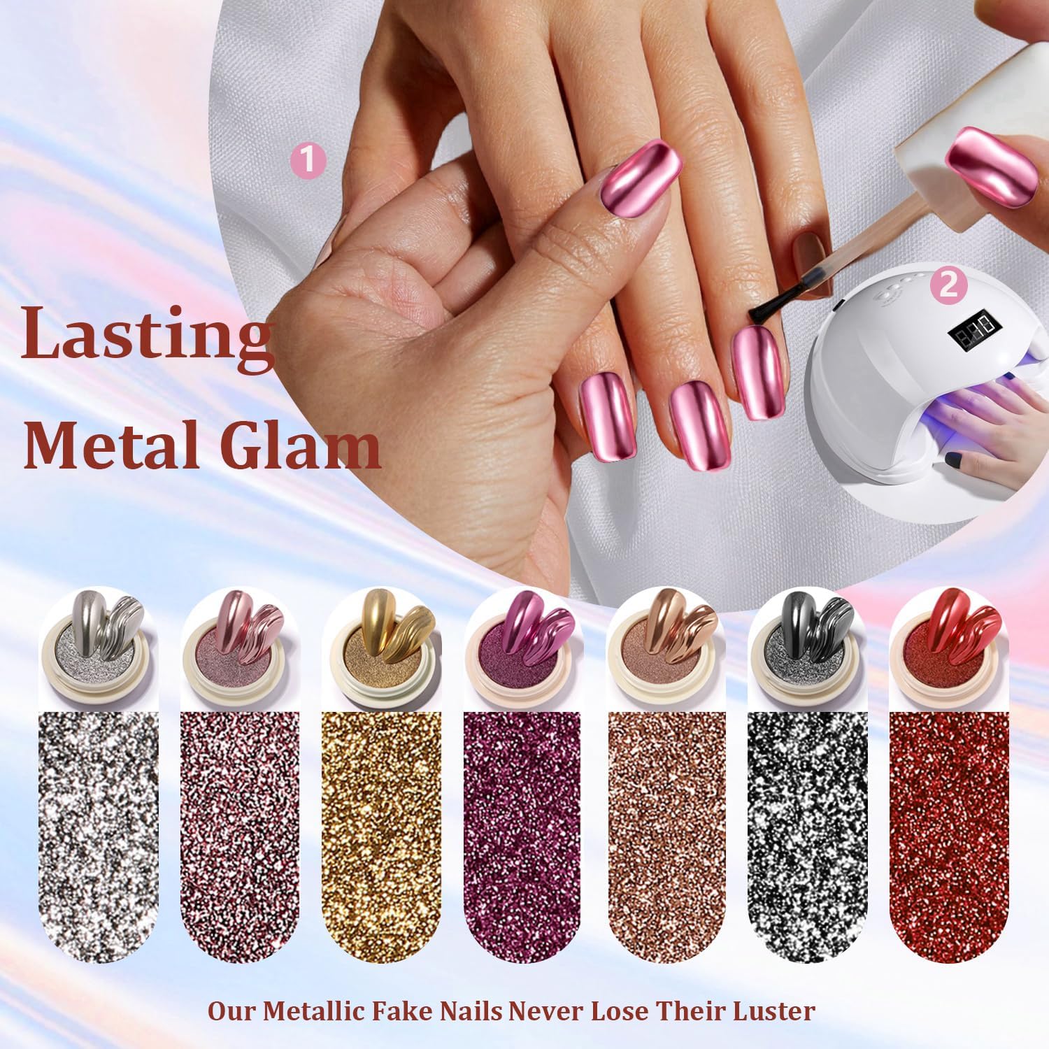 Royal Blue Chrome Square Medium Short 24 Piece Metallic Acrylic Press on Nails - Image 5