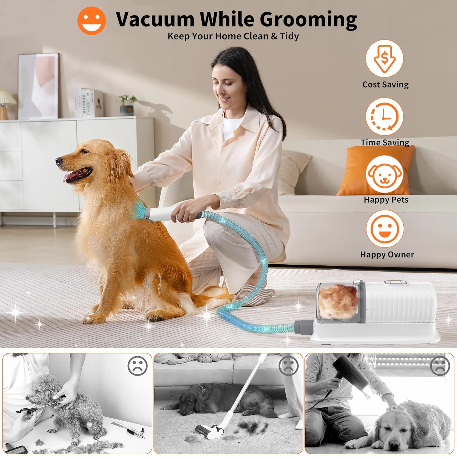 6-in-1 Dog Grooming Vacuum Hair Dryer with Clippers Combs for Shedding Control - Image 7