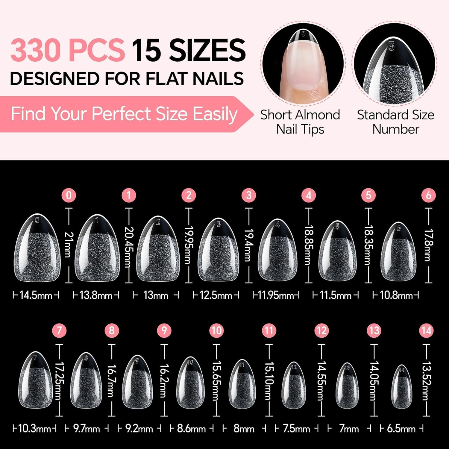 UNA GELLA 330-Piece Short Almond Gel Nail Tips, Pre-Etched, 15 Flexible Sizes - Image 8