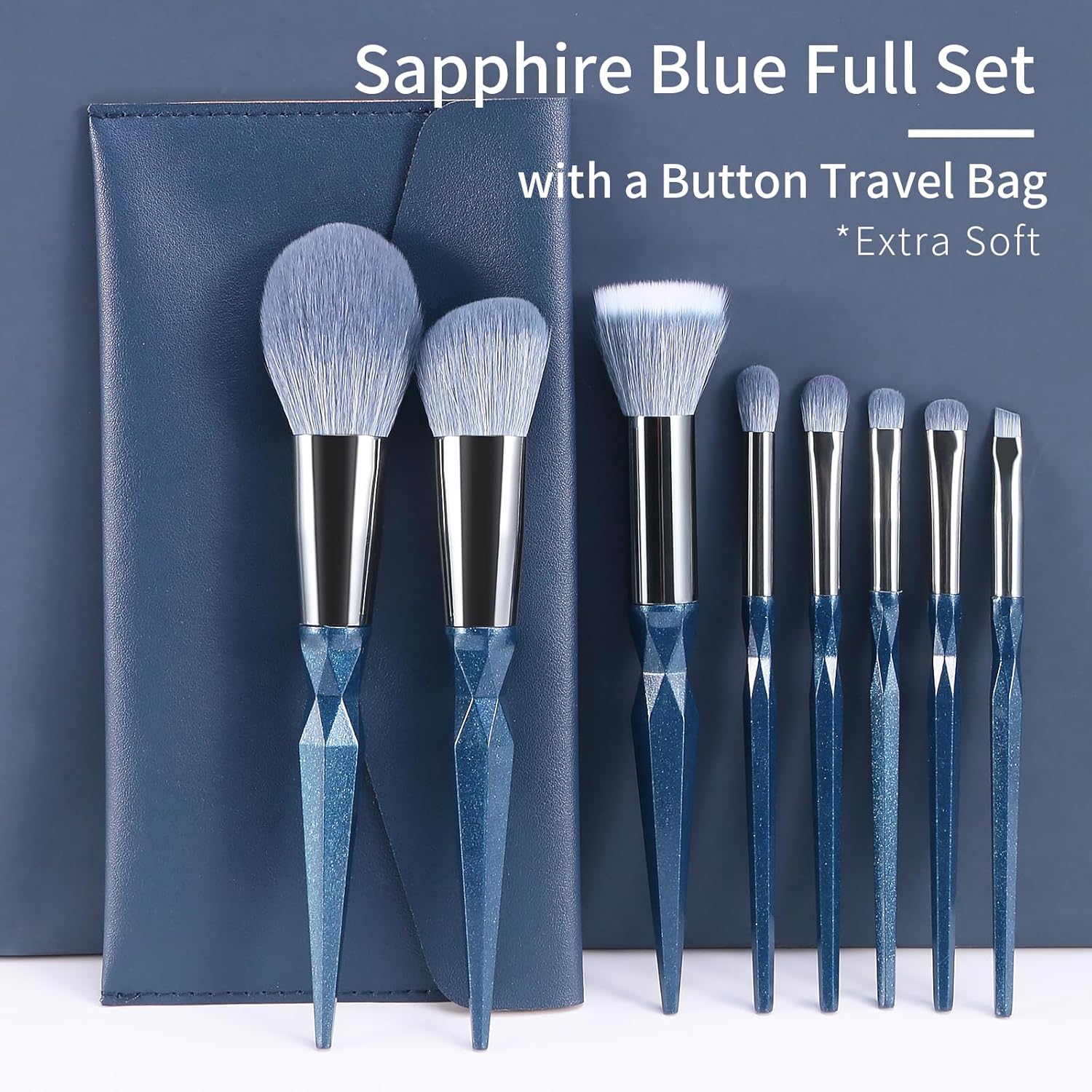 Sapphire Blue Vegan 15-Piece Pro Glitter Makeup Brush Set with Case - Image 2