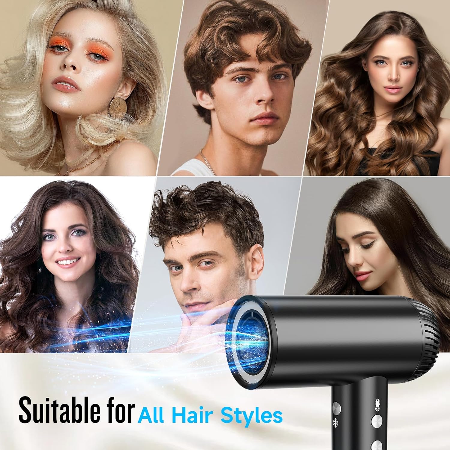 2025 Black High-Speed Hair Dryer 200000 RPM Ionic Motor Low Noise with Diffuser - Image 8
