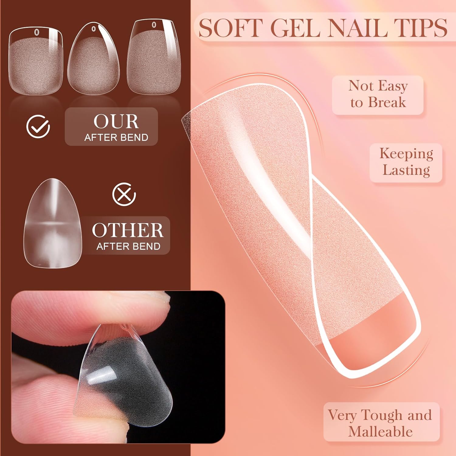 Krofaue 720 Piece Matte Finish Short Half Coffin Almond Square False Nails Set - Image 5