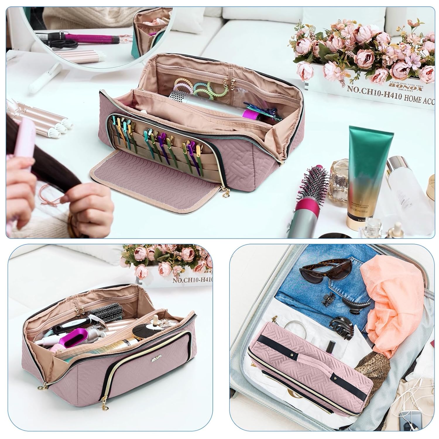 Large 2-in-1 Travel Organizer Bag with Heat-Resistant Mat for Hair Dryers and Styling Tools - Image 6