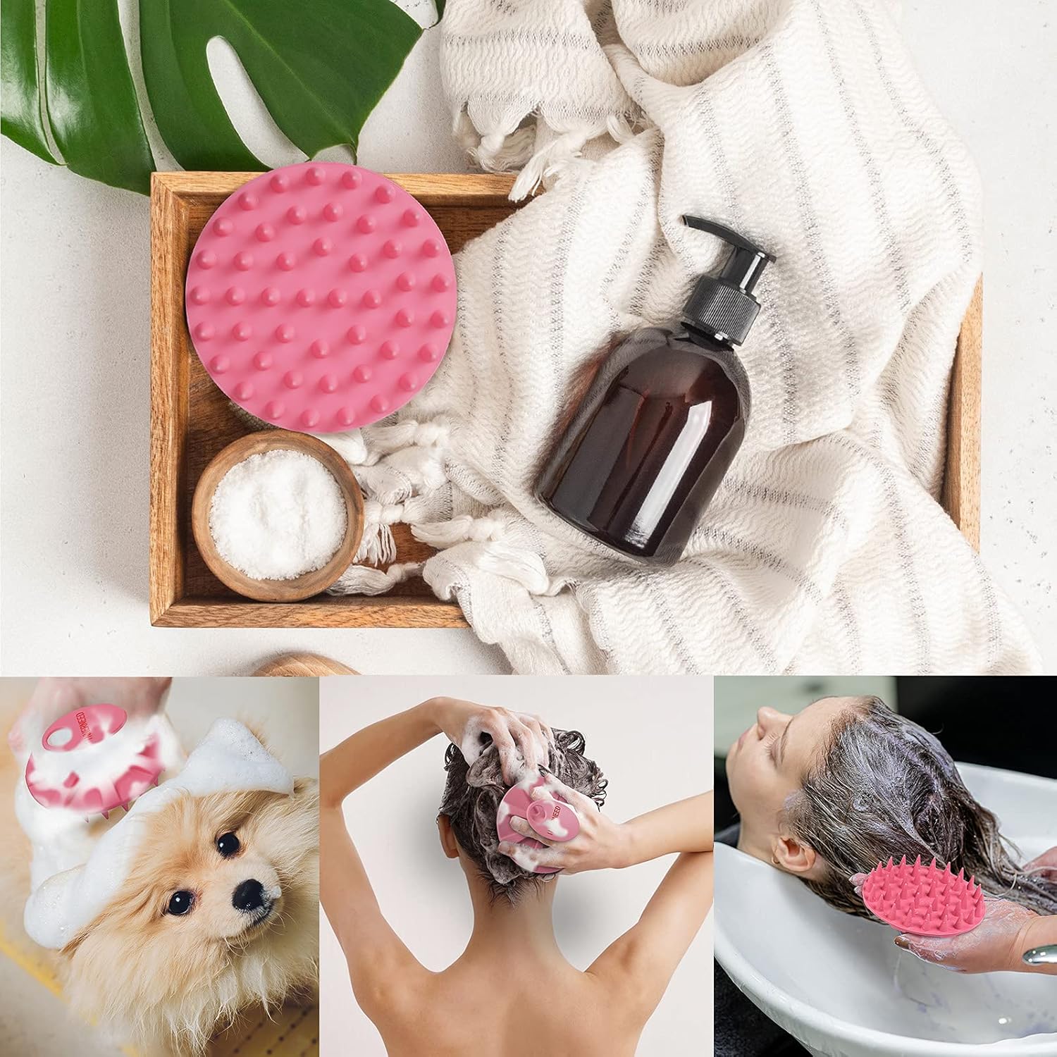 INNERNEED Pink Scalp Massager Shampoo Brush Soft Silicone Bristles All Hair Types - Image 5