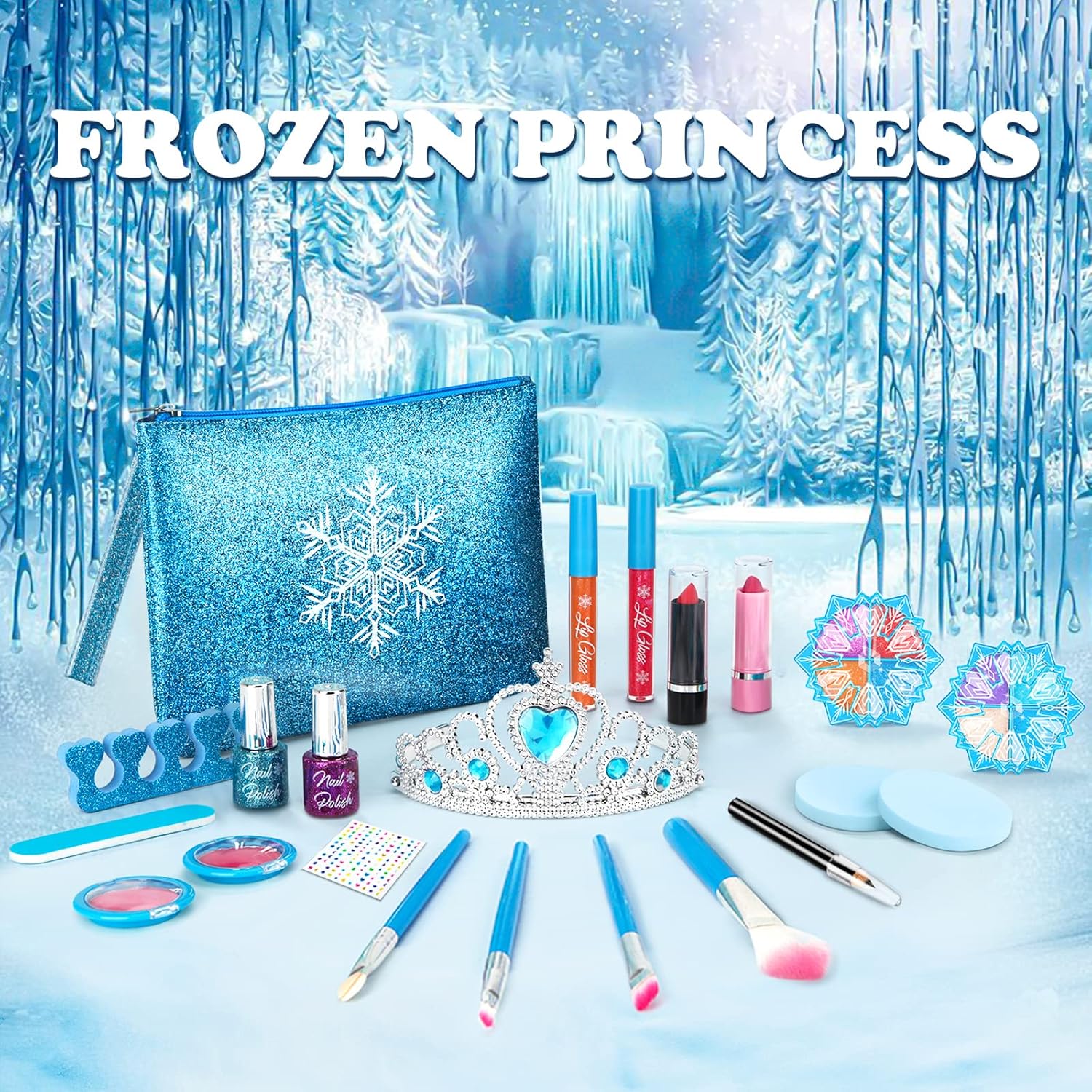 Washable Princess Kids Makeup Kit for Girls, Pretend Play Dress-Up Toy Set Ages 3-9 - Image 2