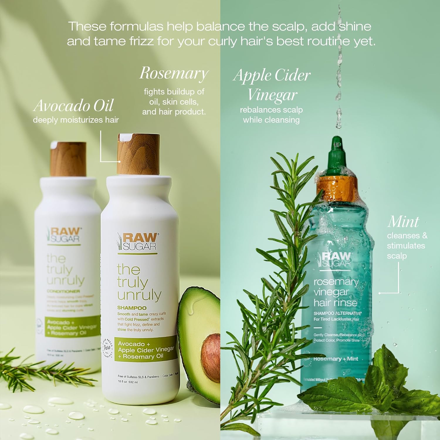 Truly Unruly Curly Hair Shampoo Conditioner and Rosemary Vinegar Rinse 3 Piece Set - Image 3