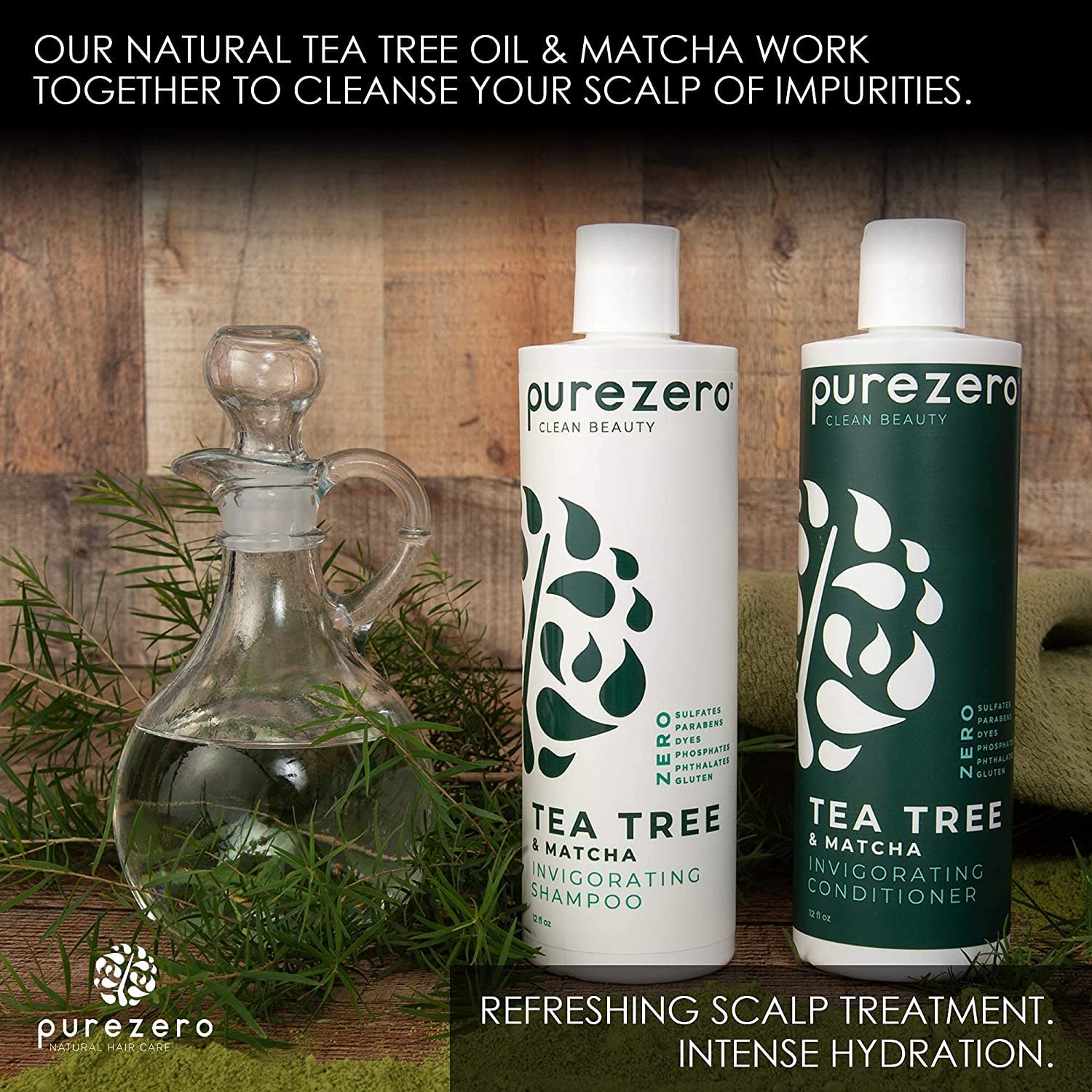 Purezero 20 oz Tea Tree Matcha Shampoo Conditioner Set Nourishing Scalp Treatment - Image 5