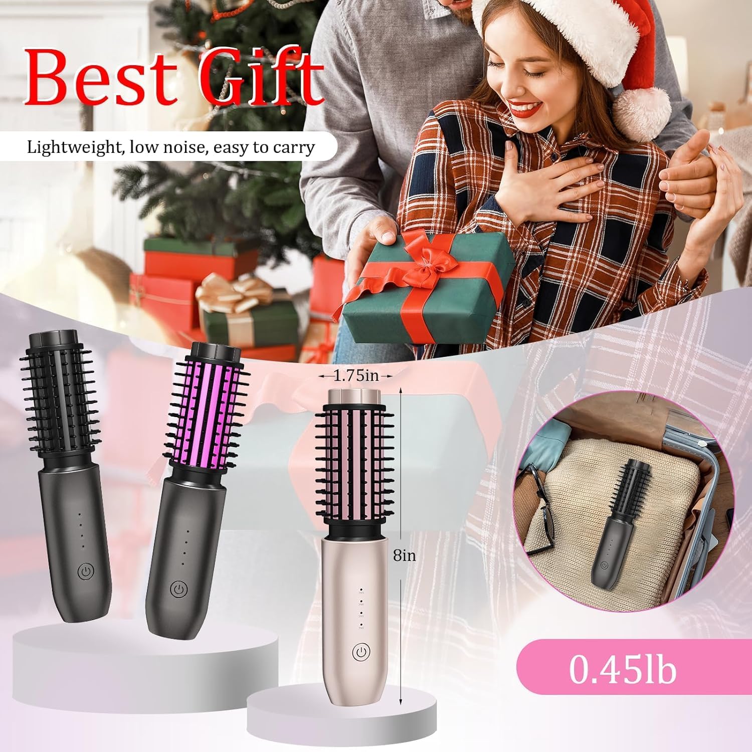 Portable Mini 3-in-1 Cordless Hair Curling Iron Brush with 7000mAh Battery, Blush Pink - Image 7