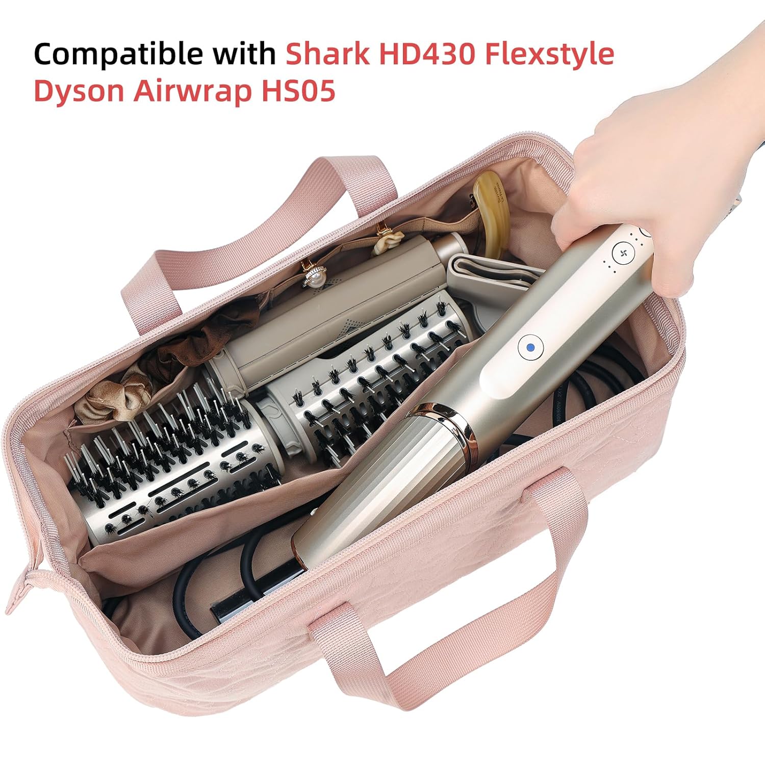 NISHEL Pink Travel Case for Hair Dryer, Curling Iron, and Accessories Organizer - Image 2
