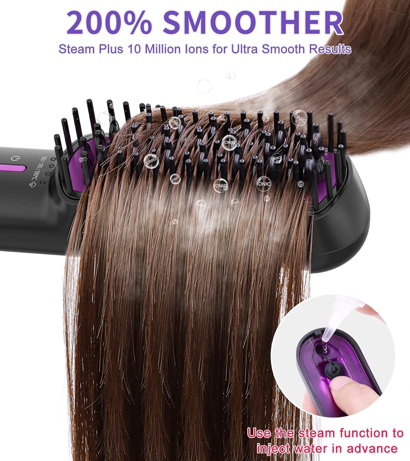 Ionic Steam Hair Straightener Brush for Smooth, Anti-Frizz Hair, Fast Heating, Ceramic Comb - Image 2