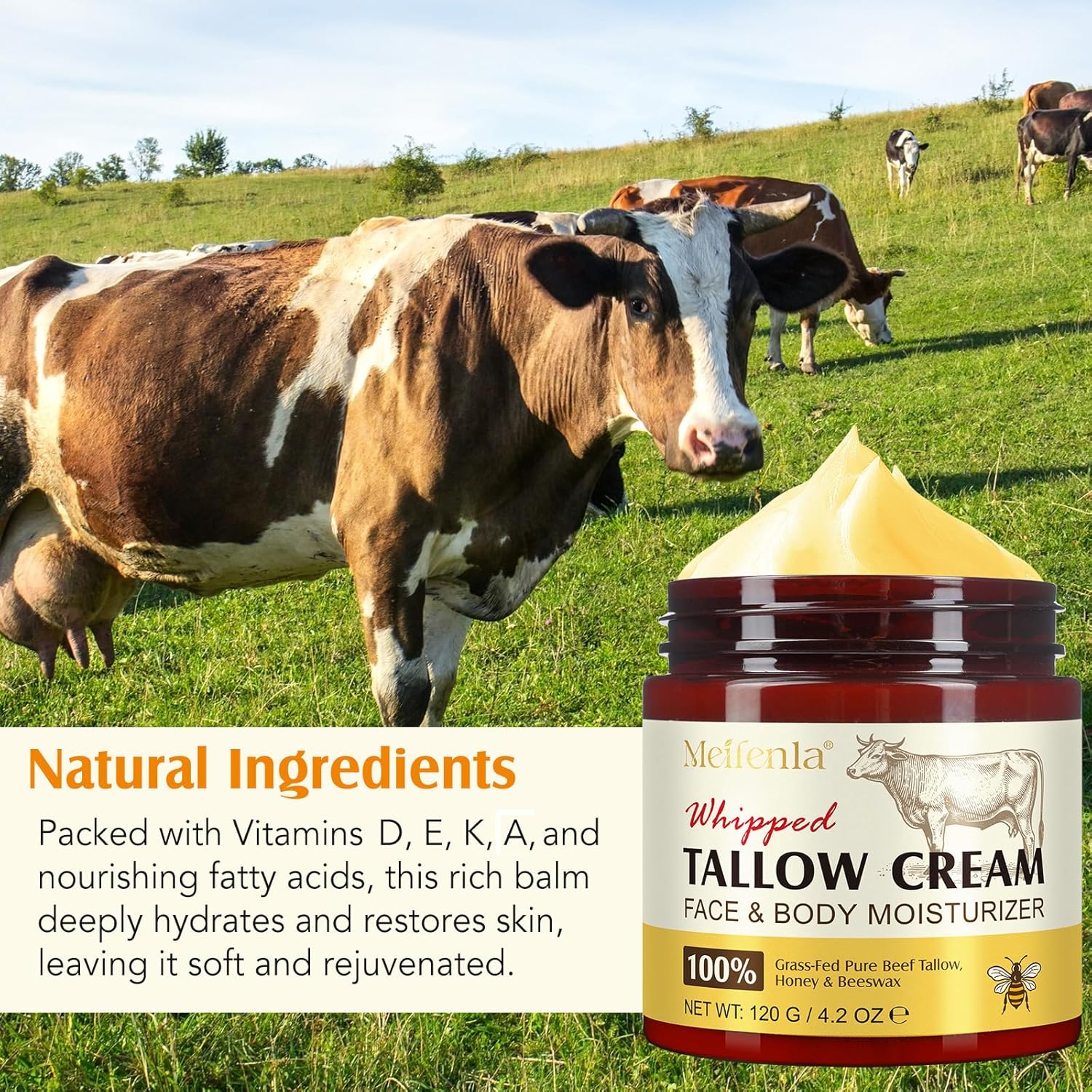 Pure Organic Beef Tallow Moisturizer Balm for Face and Skin, 4.2 Oz - Image 2