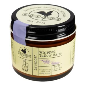 Handmade Whipped Tallow Balm, Organic, Moisturizer, Body Butter with Infused Olive Oil, for Eczema, Rosacea, Baby (Lavender)