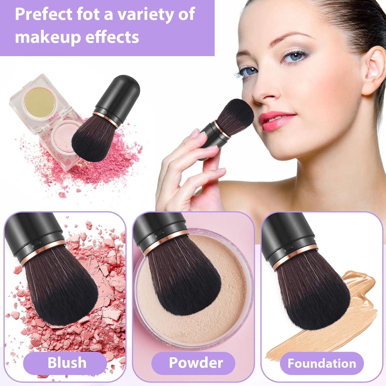 Cobee 4Pcs Portable Retractable Kabuki Makeup Brush Set with Protective Covers for Travel - Image 2