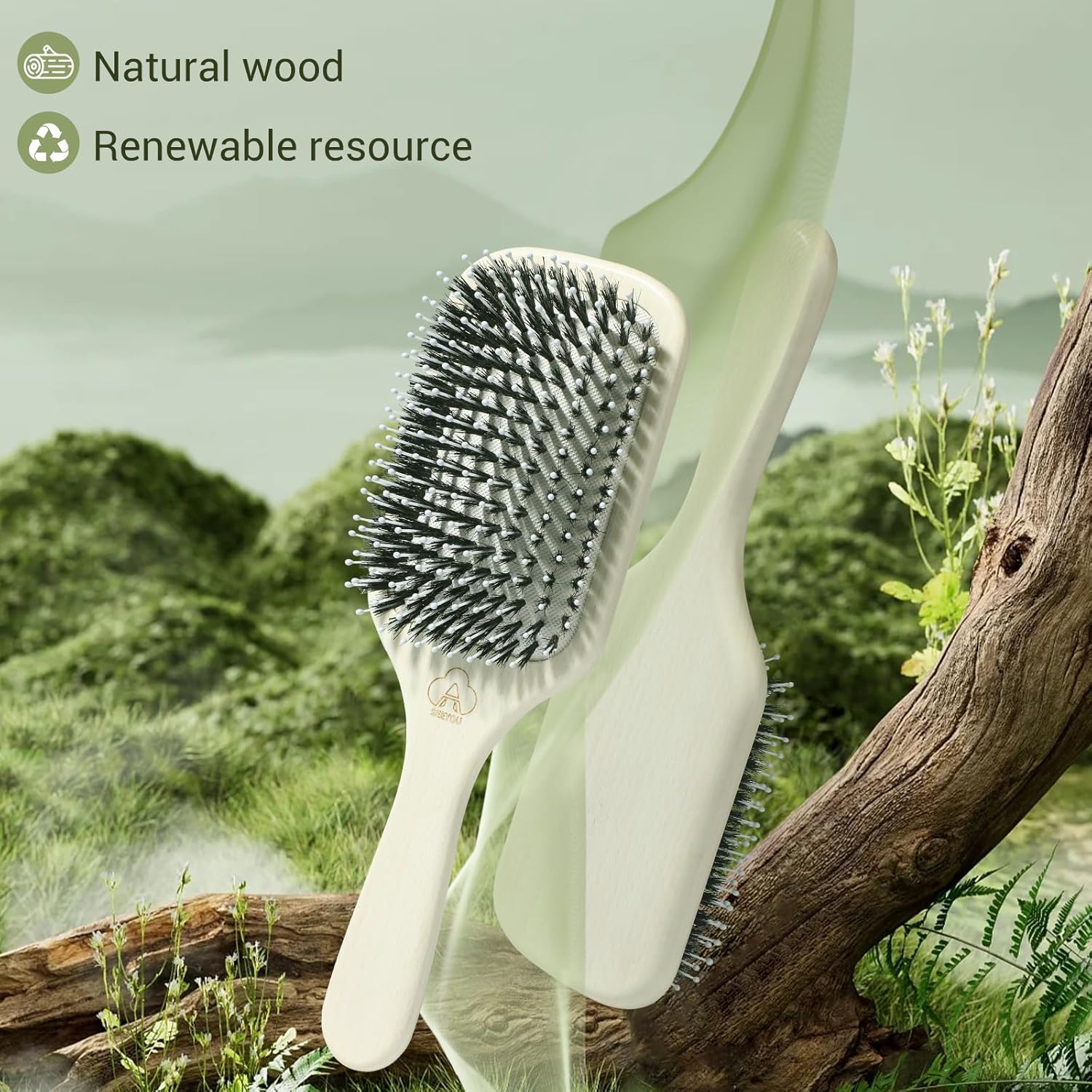 Boar Bristle Wood Hair Brush for All Hair Types and Lengths - Image 2