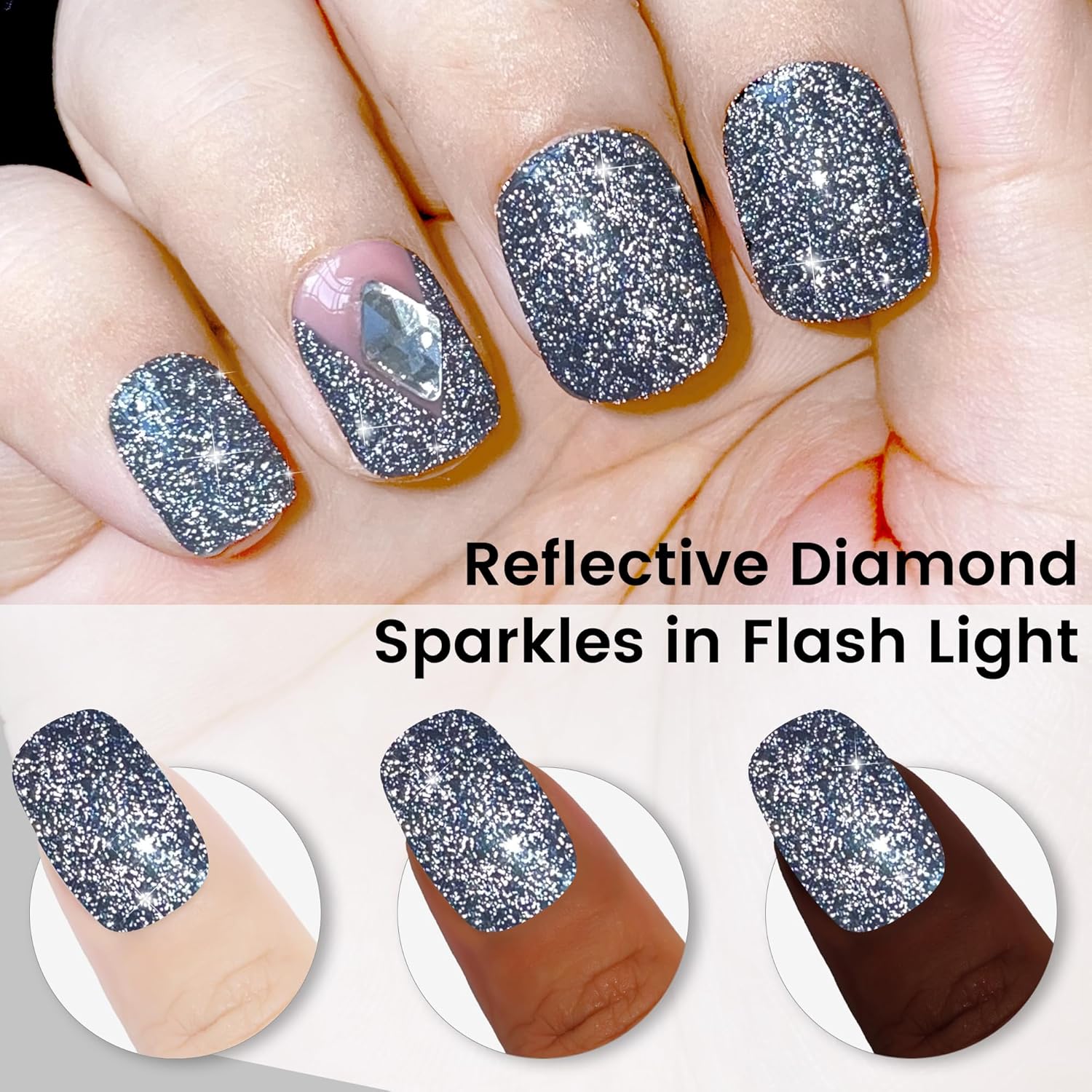 Likomey 15ml Black Diamond Reflective Glitter Gel Nail Polish Shimmer - Image 8