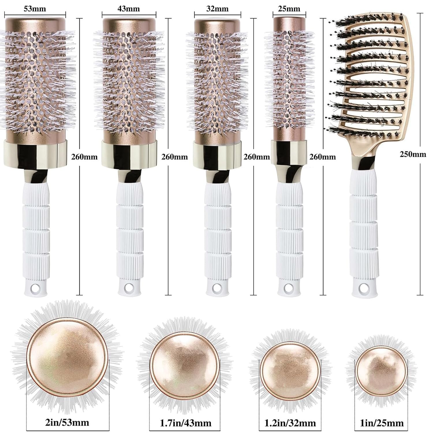 Aozzy Round Brush Set Boar Bristle Curved Vented Hairbrush for Healthy Shiny Hair - Image 2