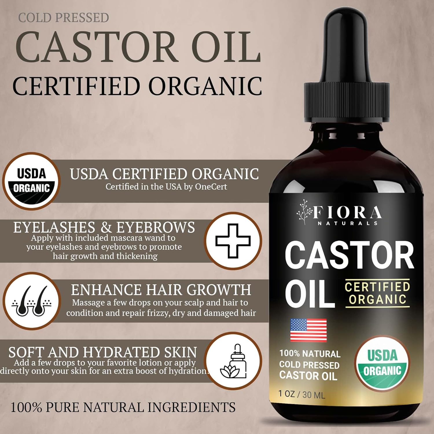 1oz Organic Castor Oil Serum for Eyelashes, Eyebrows, Hair, Face - Cold Pressed, Glass Bottle - Image 4