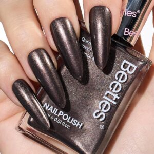 Beetles Nail Polish, 15ml Hot Toddy Naughty Nail Polish Gilded Vintage, Glitter Chocolate Color Luxury Fast Drying & Long Lasting Nail Lacquer Shimmer Art Effect for DIY Nail Salon-Quality Results
