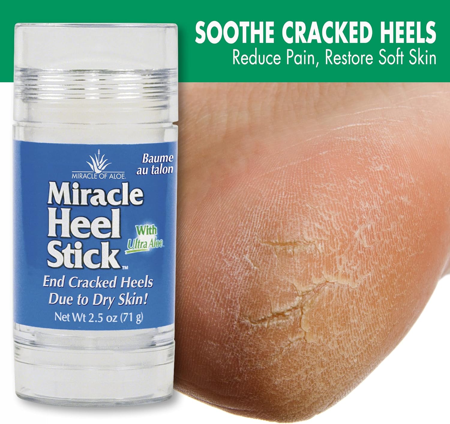 Heel Balm Stick for Dry Cracked Feet Repair with Aloe Vera and Tea Tree Oil, 2.5 oz - Image 2