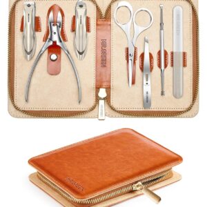 MR.GREEN Upgraded Manicure Set, German Stainless Nail Clippers Set w/Anti Splash Cather, Quality Fingernail& Toenail Clipper, Professional Nail Care Kit with Exquisite Leather Case for Men&Women