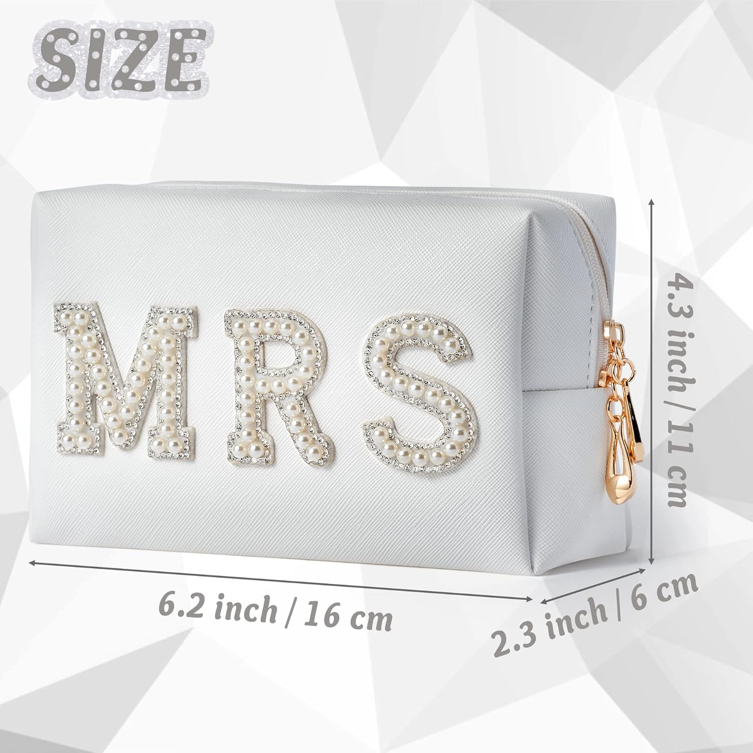Y1tvei Bridal Makeup Bag with Rhinestone Patches, PU Leather Travel Toiletry Bag for Engagement Gifts - Image 3