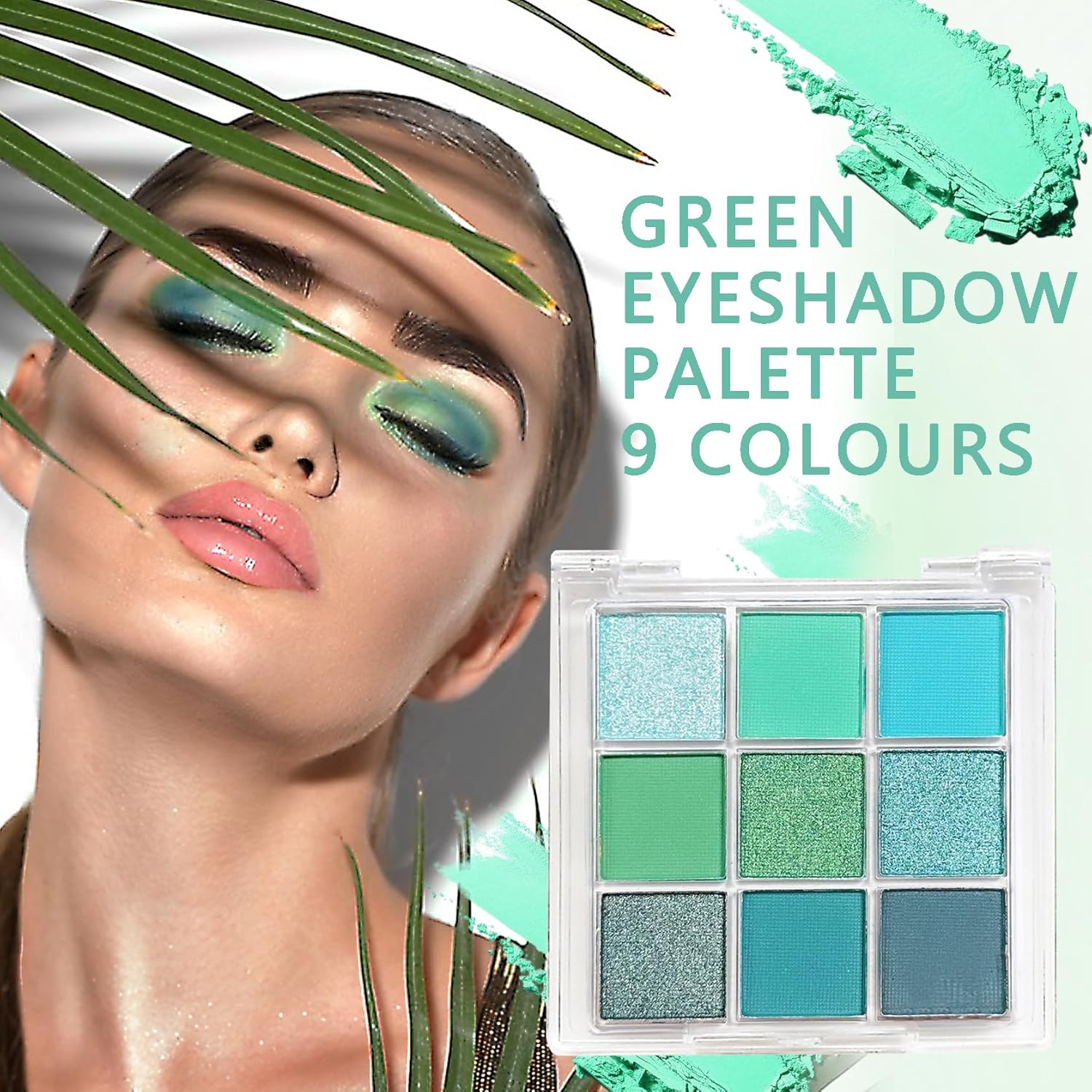 9 Color Matte Green Glitter Eyeshadow Palette Waterproof Highly Pigmented 12g - Image 2