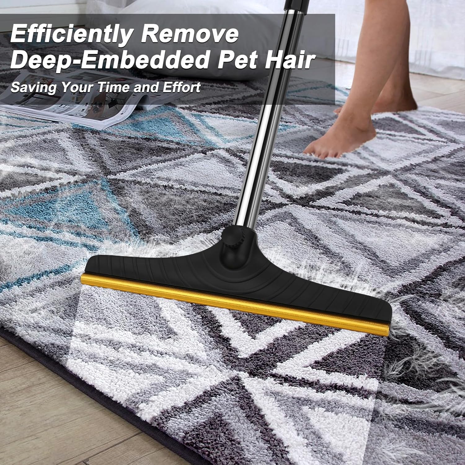 B-Land 60-Inch Adjustable Carpet Rake for Effortless Pet Hair Removal on Rugs and Mats - Image 3