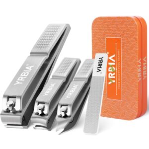 Nail Clippers with Glass Nail File, YRBIA 4 Piece Ultra Sharp Nail Clipper Set, Professional Fingernail & Toenail Clippers Nail Cutter for Men and Women (Silver)