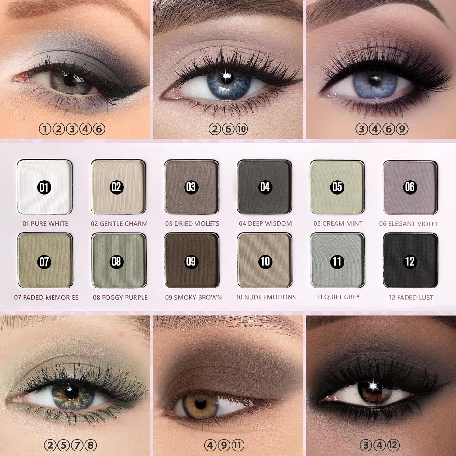 Afflano 12 Shade Cool Tone Matte Eyeshadow Palette for Brown Eyes - Image 4