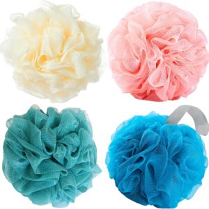 Luffa Loofah Sponge Shower Loofahs 50g Shower Bath Sponges Exfoliating Mesh Pouf Mesh Balls 4 Colors for Body Wash Back Scrubber Bathroom Men Women Soft Scrubber Cleaning Bathing Accessories Tool